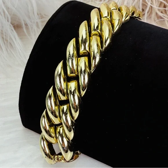 Vintage 80s weighted goldtone wideband bracelet - Picture 6 of 12